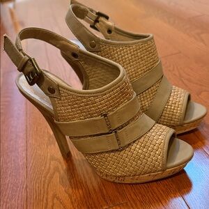 Aldo Tan Woven Peep-Toe Heels